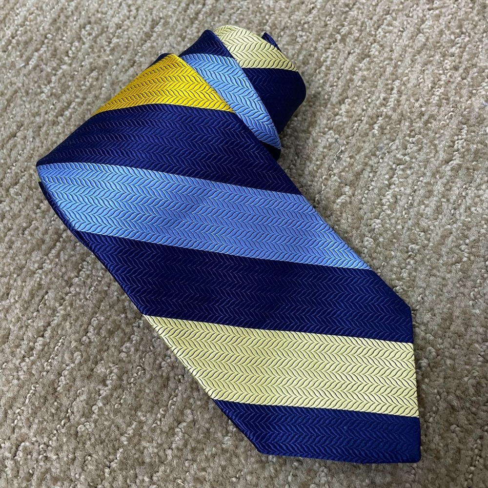 Brooks Brothers‎ 346 Silk Repp Stripe Tie Blue Yellow Classic Preppy